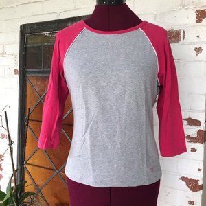 Gap Stretch Pink & Gray Raglan 3/4 Sleeve Tee